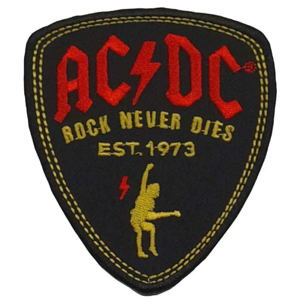 AC/DC Patch · Plektrum Rock Never Dies Est. 1973 (7cm x 8cm)